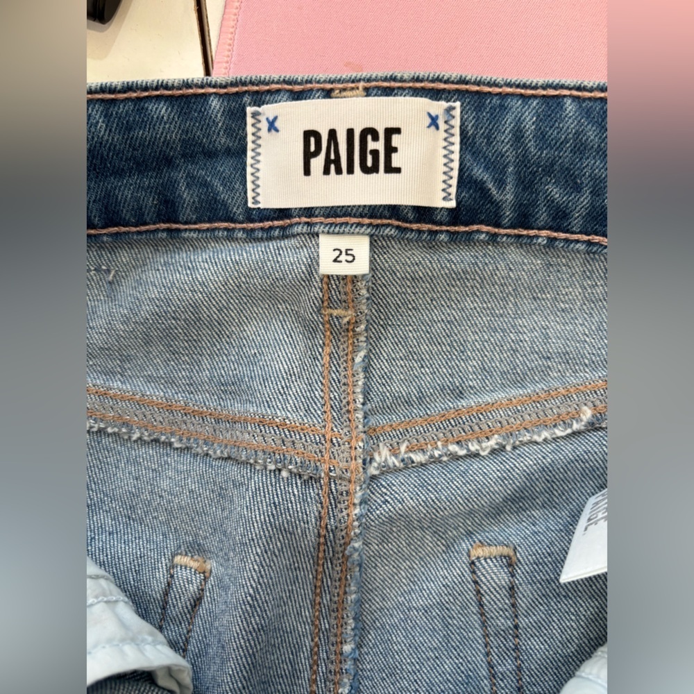 NWT PAIGE Knockout Mosaic Women's Straight Leg Blue Jeans - Picture 7 of 8